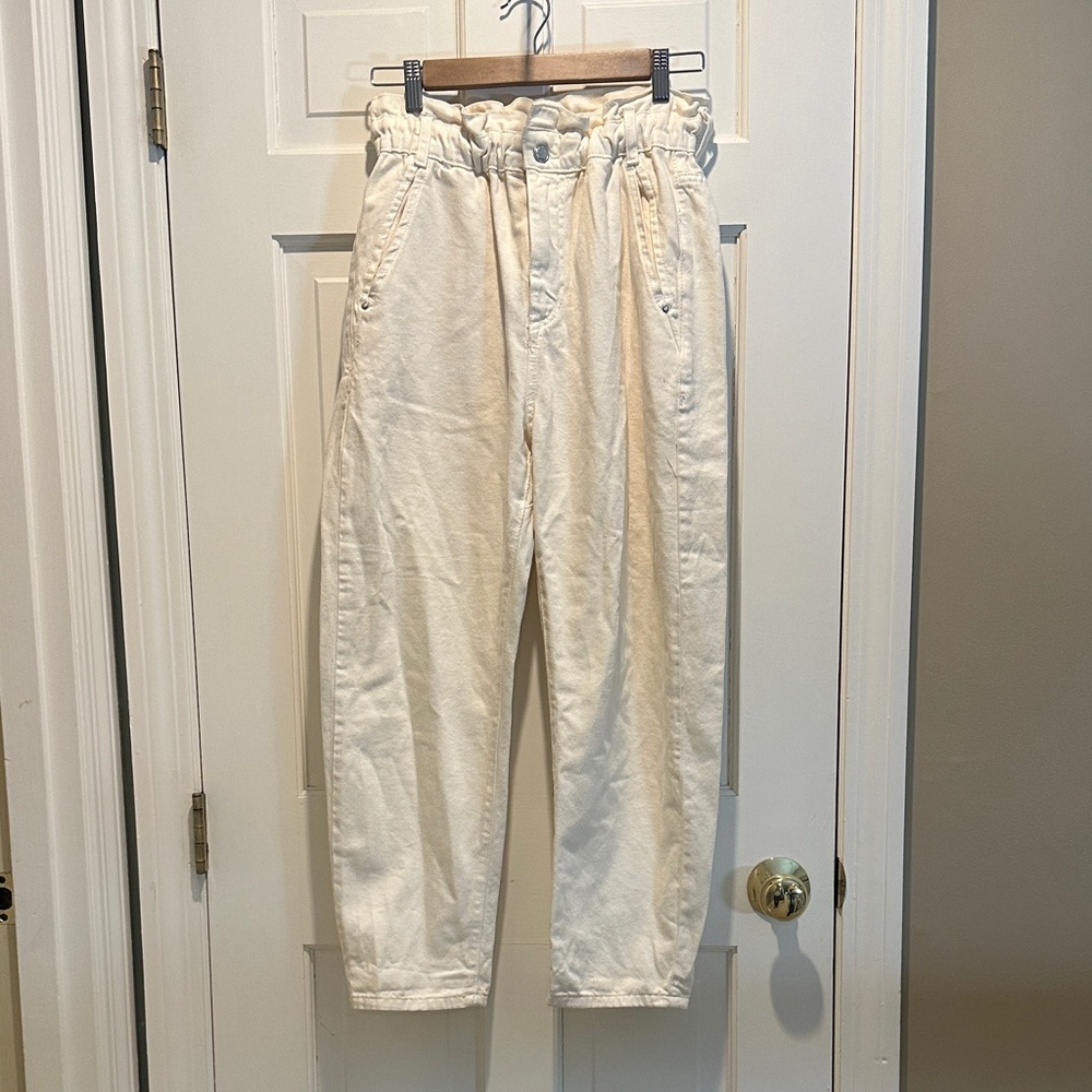 Zara Cream High-Rise Cotton Trousers